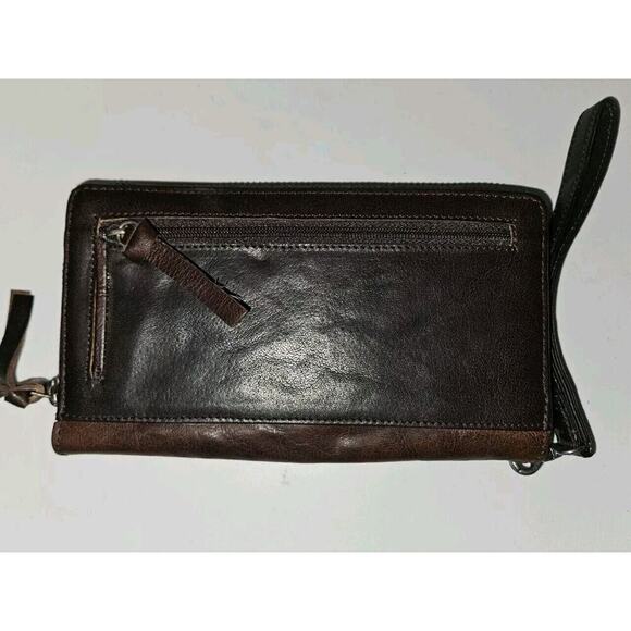 New! Spikes & Sparrow Brown Leather Aspen Wristlet Zip Wallet RFID Protected - Picture 6 of 11